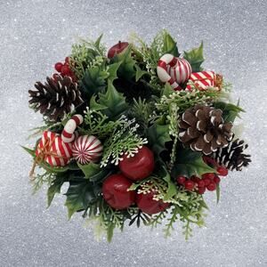 1960s Plastic Holiday CANDLE RING Holly Berries Crabapples Candy Canes Pinecones